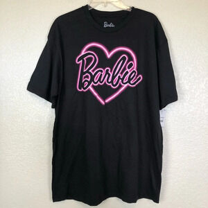 Barbie Neon Heart Graphic Black and Pink Short Sleeve Tee size XL New